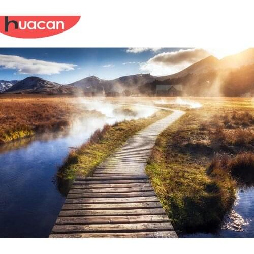 HUACAN Diy Diamond Painting River Bridge Scenery Wall Decor Mosaic Embroidery Natural Landscape Diamond Art