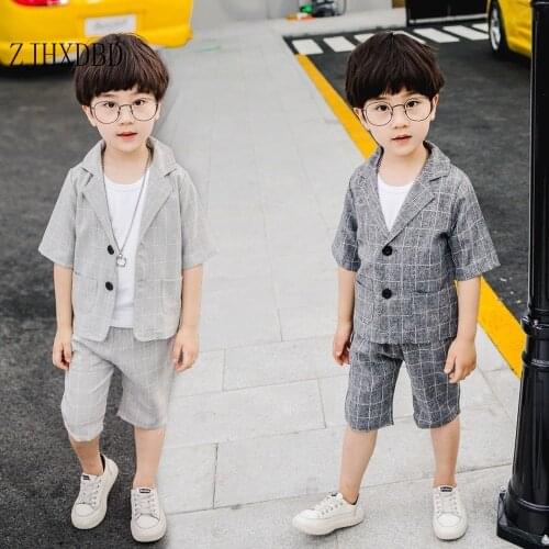 Baby Boy Blazers 2020 3 Pieces Suit Summer Kids Formal Suits for Wedding Plaid Korean Boy Clothes Cotton Children Clothing Sets