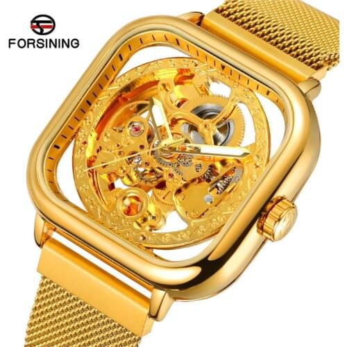 FORSINING Top Brand Luxury Unisex Watch Men Auto Mechanical Hollow Dial Magnet Strap Fashion Royal Wristwatch HIP HOP Male Clock