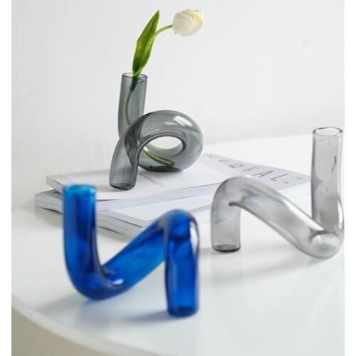 Bending Vase for Flowers Glass Ornaments Dining Room Living Room Nordic Table Vases Decoration Candle Holder
