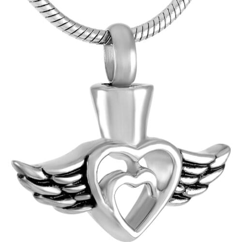 IJD9307 Angel Wing Hold Heart Stainless Steel Memorial Jewelry For Ahses Cremation Urn Pendant Keepsake Necklace For Women