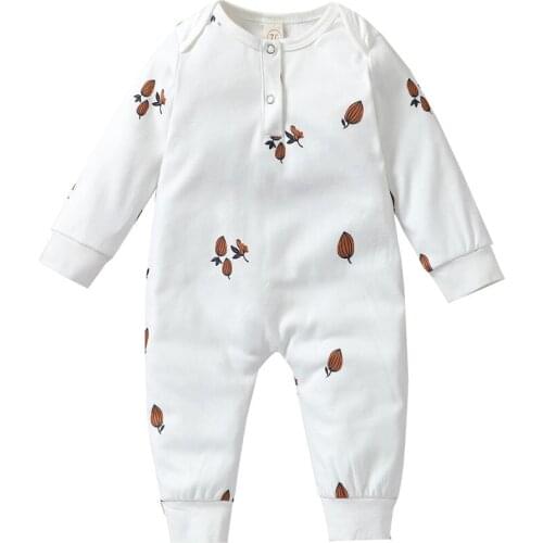 2021 3-24M Infant Baby Girl Boy Romper Spring Fall Soft Cotton Outfit Casual Leaves Print Long Sleeve O Neck Jumpsuit