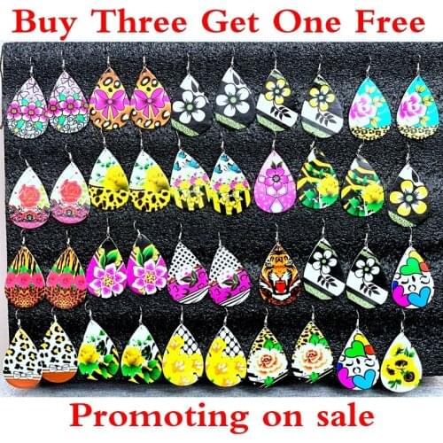 Buy Three Get One Free MultiColor Fashion For Happy Flowers Leather Earrings Teardrop Earrings