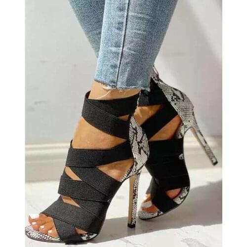 Summer Casual Womens Sandals Ladies Pumps Fashion Bandage Patchwork Mixed Colors Cross Strap High Heels Sandals Sexy cross belt