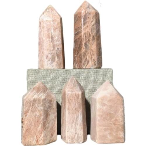 Natural Moonstone Quartz Crystal Point Wand Home Furnishing Decoration Reiki Healing Stone Rod Column Hexagonal Prisms Tower