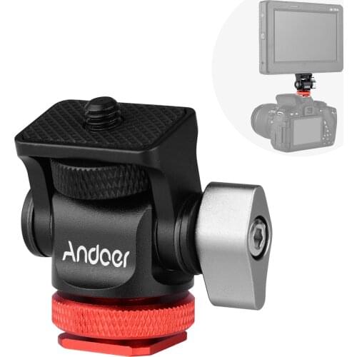 Mini Monitor Mount Tripod Head Cold Shoe Adapter Aluminum Alloy 1/4 Inch Screw for Mounting Camera Monitor Microphone Ball head