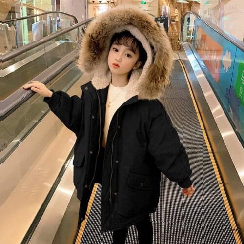 Fashion New Cute Jacket Outwear Winter Toddler Girl Coats For 2 3 4 6 8 10 12 Years Fur Hooded Solid Color Baby Girls Outerwear