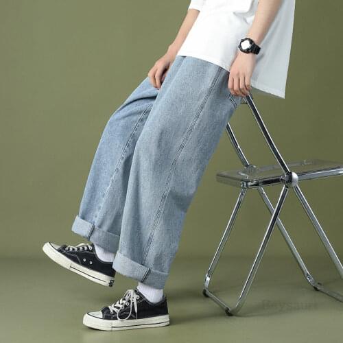 Men Blue Casual Solid Straight Jeans Pants 2021 Mens Harajuku Hip Hop Streetwear Casual Denim Pants Male Fashion 5XL Jeans