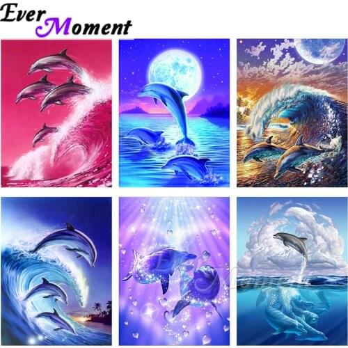 Ever Moment Diamond Painting Cartoon Dolphin Blue Picture 5D DIY Resin Drills Handicraft Wall Decoration Art Craft ASF2195