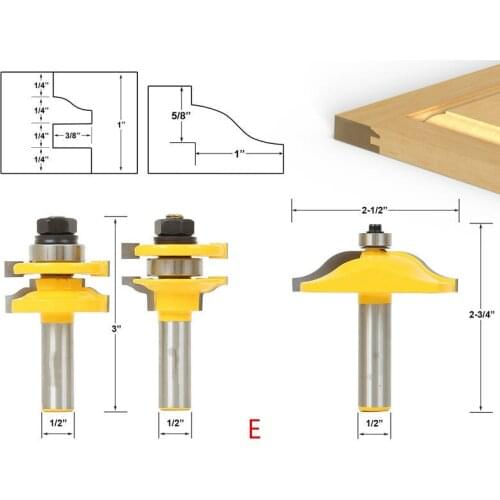 Top quality 3pcs/set Raised Panel Cabinet Door Router Bit Set - 1/2" Shank wood milling cutter/router woodworking tools/fresa
