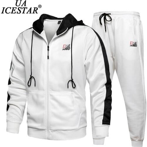 2020 New Color Matching Casual Mens Sport Suit Hooded Sweatshirt+Sweatpants Set Autumn Zipper Cardigan Fashion Sport Suit Men