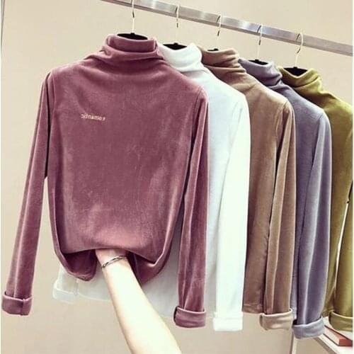 Autumn Long Sleeve Velvet T-shirt Women Tee 2020 Loose Letter Embroidery TShirts Casual Shirts For Women Top Winter Shirt