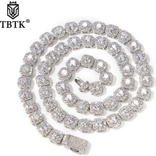 TBTK 9mm Iced Out 1 Row Geometric Square AAA Baguette CZ Stone Bracelet & Necklace Chain Charms Hiphop Jewelry For Men And Women