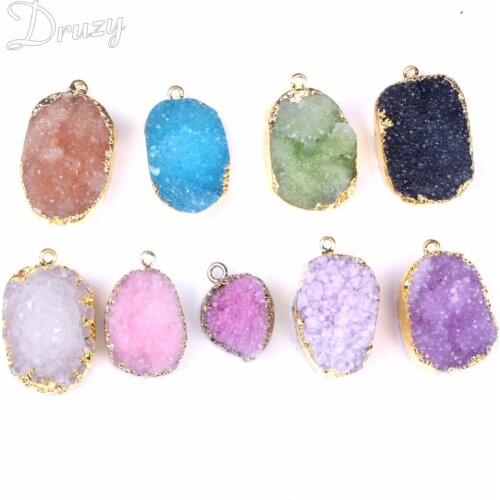 Druzy Mixed 5pcs Free From Natural freedom shape Raw Druzy in gold-color Chain drusy pendant necklace for men women