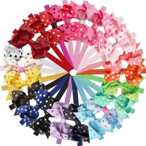3.5 Inch Hair Bows Headband Girls Grosgrain Ribbon Polka Dot Hair Bows with Clips 22pcs/lot Hair Accessories For Women