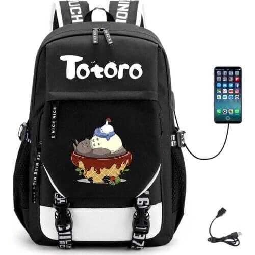 Anime My Neighbor Totoro USB Backpack Unisex Schoolbag Student Packsack Canvas Teenger Fabric Casual High Quality Laptop Bag