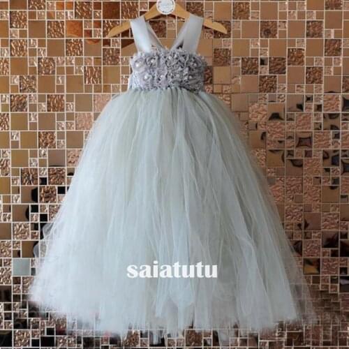 Gray dancing T-show flower girl wedding dresses children party princess kids birthday gift piano christmas tutu dress Vestido