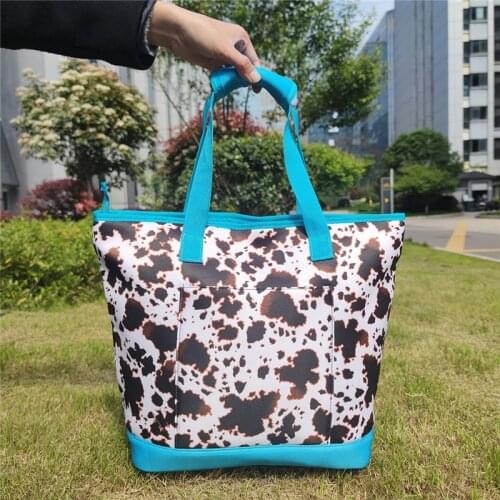 Large Capacity Leopard Stripe Neoprene Portable Cooler HandBag Cow Print Beach Use Handbag