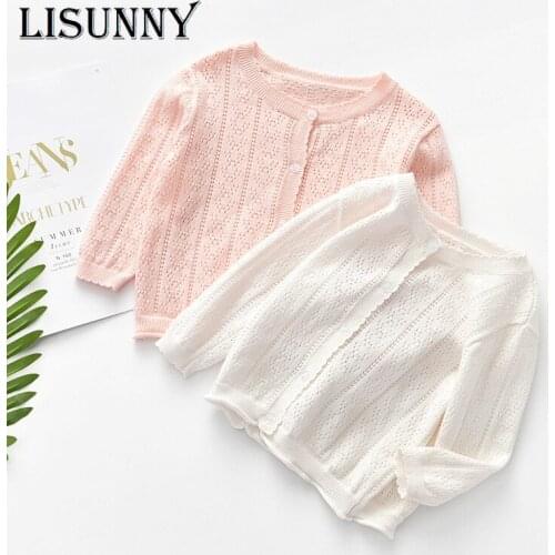 LISUNNY Summer Girls Cardigan Knit Hollow Out Sweater Princess Children Jacket Baby Clothes Kids Coat Toddler Girl Sweaters 0-6y