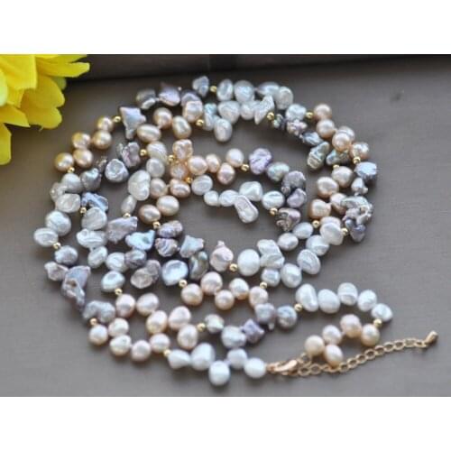Z11061 34" 8mm White Gray Pink Baroque Lamina KESHI Pearl Necklace