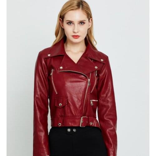 England zipper beading pu leather jackets female great quality was leather jackets with belt leather jacket women
