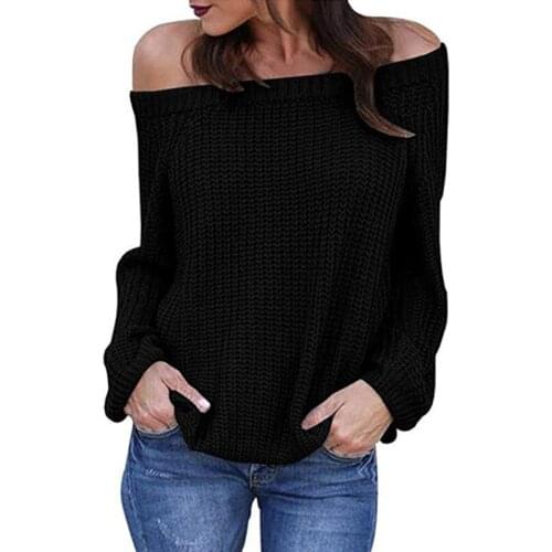 Sweater Women Knitted Lantern Full Sleeves Top For Women 2020 Autumn Winter New Fashion Sexy Off Shoulder Loose Sweater Female