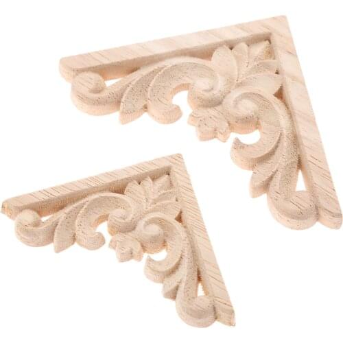 1Pc 6cm/8cm Oak Wood Vintage Woodcarving Corner Decal Onlay Applique Frame for Home Furniture Wall Cabinet Decorative Crafts