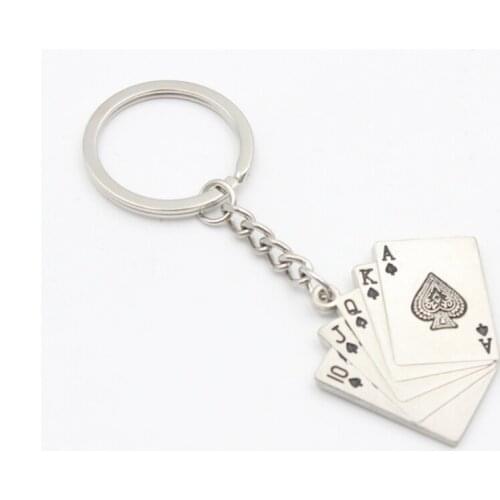 1 piece metal keychain playing card key ring personality straight flush chain engraving 26g Christmas day gift