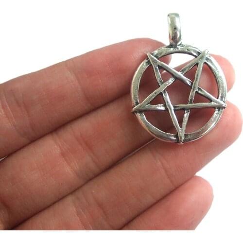 10pcs Antique Hollow Open Round Pentagram Star Charm Pendant For Necklace DIY Jewelry Choker Finding Making 36x26mm