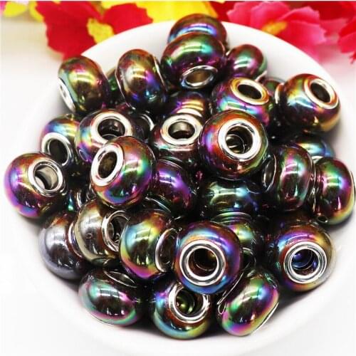 10Pcs Round Acrylic 14mm Loose Black Color Big Hole Beads Wholesale for DIY Jewelry Making Fit European Pandora Bracelet Bangles