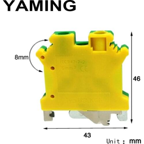 10pcs/lot UK series Yellow/Green Ground Terminal USLKG6 Terminal Dual Row Barrier UK6NJD Guide Parts Pure Copper 6mm2 Square
