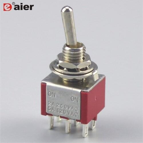 10Pcs DPDT ON-OFF-ON Toggle Switches Latching Type Miniature Switch 125V 6A 250VAC 3A Maintained 6 Pin 3 Position MTS-203