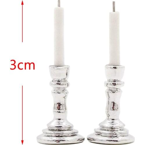 Odoria 1:12 Miniature 2PCS Vintage Silver Candle Holders Candelabrum Dollhouse Furniture Accessories Diningroom Livingroom