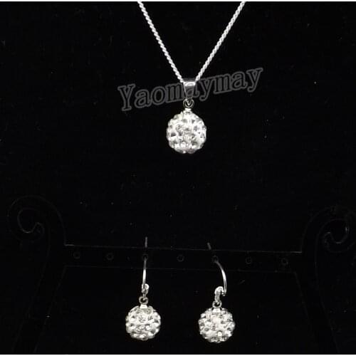 White Disco Ball Pendant Earrings And Necklace Crystal Jewellery Set 10 Sets Wholesale