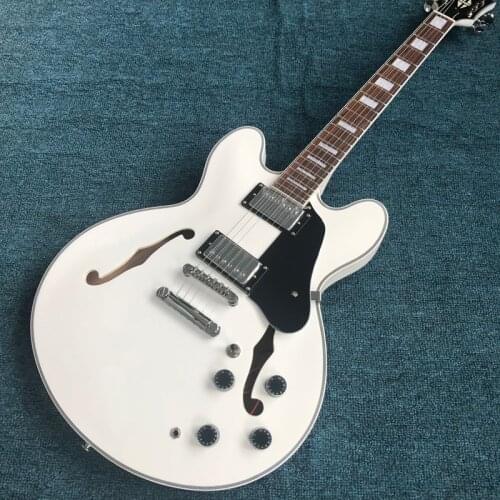Free delivery, white electric guitar, jazz guitar, hollow body ，rosewood fingerboard , high quality electric guitar