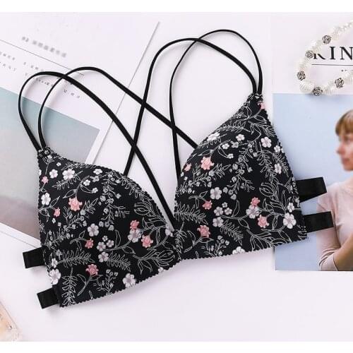 Women Flower Printed Bras Front Buckle Wireless Bralette Sexy Lingerie Comfort Push Up Floral Bras