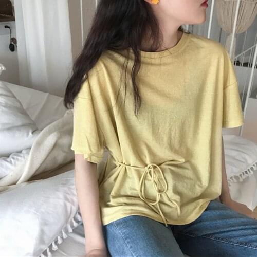 Colorfaith New 2020 Women Spring Summer T-Shirts Solid Multi Colors Bottoming Casual Irregular Soft Lace Up Short Tops T6647