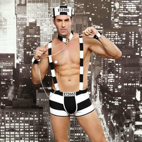 Mens Role Play Costumes Outfit Hot Erotic Sexy Prisoner Cosplay Fancy Sexy Men Halloween Costume Prisoner Uniforms