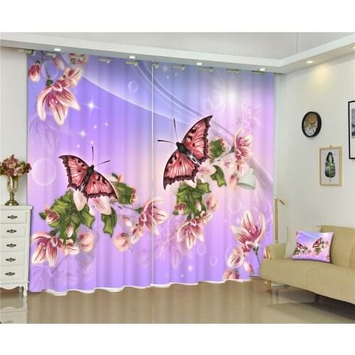Violet Beautiful butterflies Blackout 3D Curtain For Living Room girl Bedroom Drapes Cortinas Rideaux Customized size pillowcase