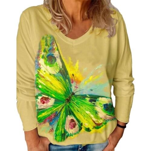 T-Shirts Women Long Sleeve Soft Tunic Women Butterfly Print T-shirt for Autumn T-Shirts Sexy Women T Shirt Tops White clothes