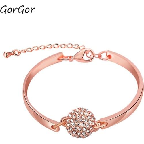 GorGor Bracelets Women Alloy Material Pattern Rose Gold Plated Crystal Ball Exquisite Temperament Birthday Jewelry 20603478134b