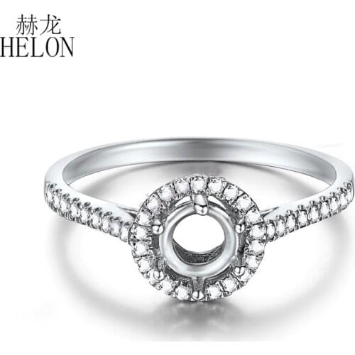 HELON Round Cut 4.5 -5.5mm Solid 10K White Gold Genuine Natural Diamonds Semi Mount Engagement Ring Setting Women Fine Jewelry