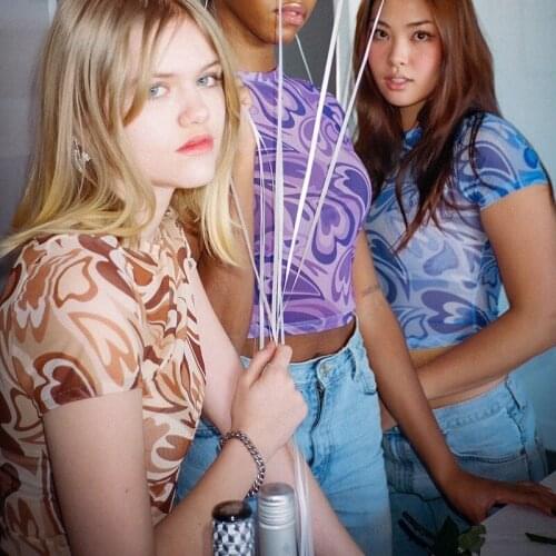 Summer Love Printing Hedging Street Hipster Slim Fit European and American Short-Sleeved T-Shirt Mesh Top