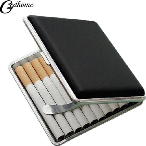 Metal Frame Black Faux Leather Cigarette Storage High Quality Case Box Container for Lighter Holds 84mm cigarettes Cases