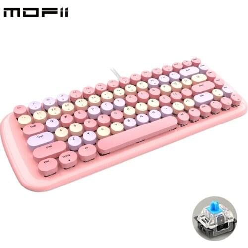 Cute Gaming Mechanical Keyboard Wired Punk Round Keycaps Blue Switch PC Gamer Keyboards With Backlight For Notebook Mac