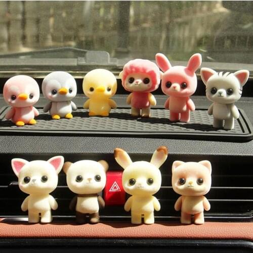 Lovely Funny Flocking Doll Simulation Bear Penguin Sheep Panda Duck Ornament Good Luck Car Interior Decorations Dashboard Toys