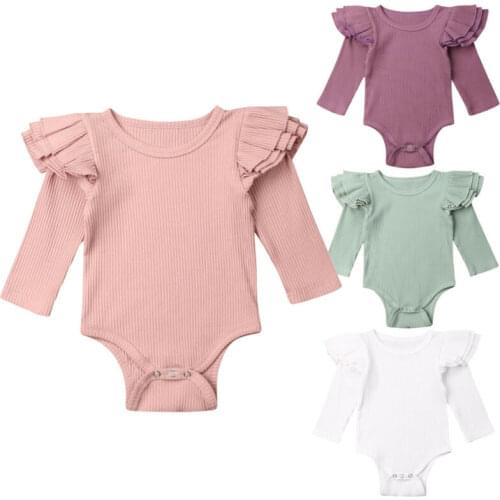 Cute Newborn Baby Girl Long Sleeve Solid Color Cotton Bodysuit Jumpsuit Playsuit Outfits Baby Clothes