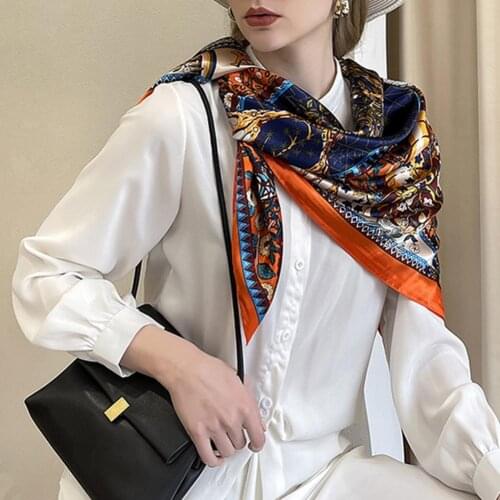 Fashion Women Square Hair Scarves Washable Polyester Neck Wear Ladies Hair Wraps Silk Scarf For Woman Clothing Decoration