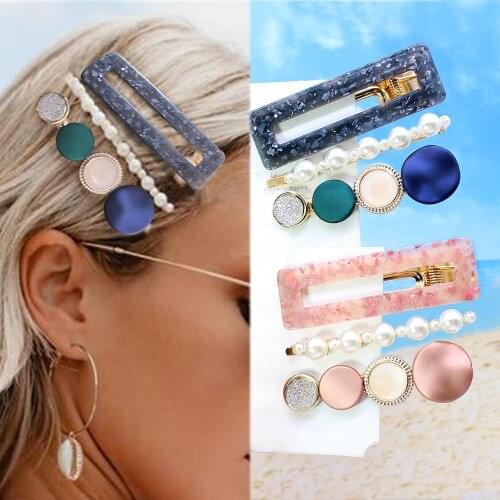 MueRaa 3 pcs/set Women Girls Pearls Hair Clips Hair Accessories Korean Style Rhinestone Lady Elegant Acrylic Headwear Ornament
