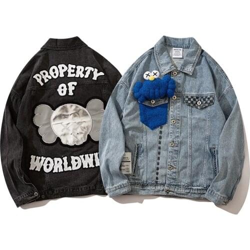 2021 Autumn Men Fashion Denim Jacket Cotton Cartton Street Wear Women Coat Hip Hop Cowboy Couple Wear